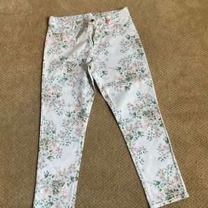 Calvin Klein White Jeans with Pink & Green Floral Print size 14